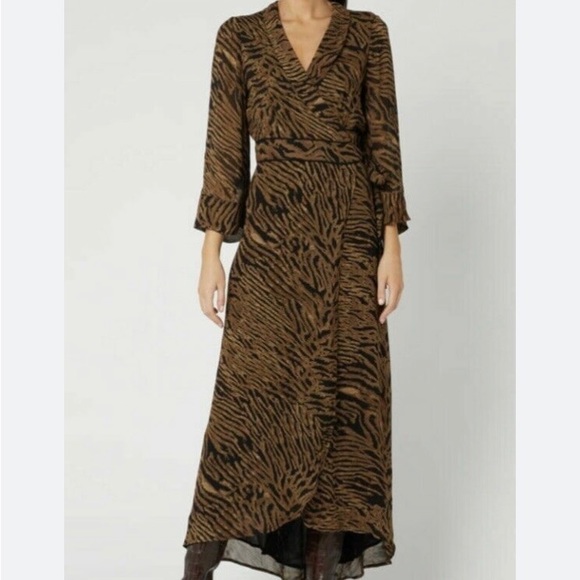 GANNI Tiger Animal Print Maxi Wrap Dress Size 40 US 8 - Picture 12 of 14
